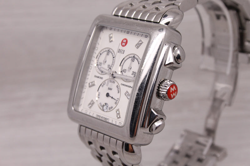 Dark Gray Michele Deco XL Steel Quartz Chronograph Watch Diamond MOP Dial MW06Z00A0046