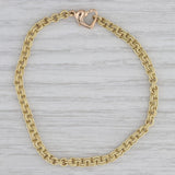 Double Link Cable Chain Bracelet 18k Yellow Gold Heart Clasp 7.25" 3mm