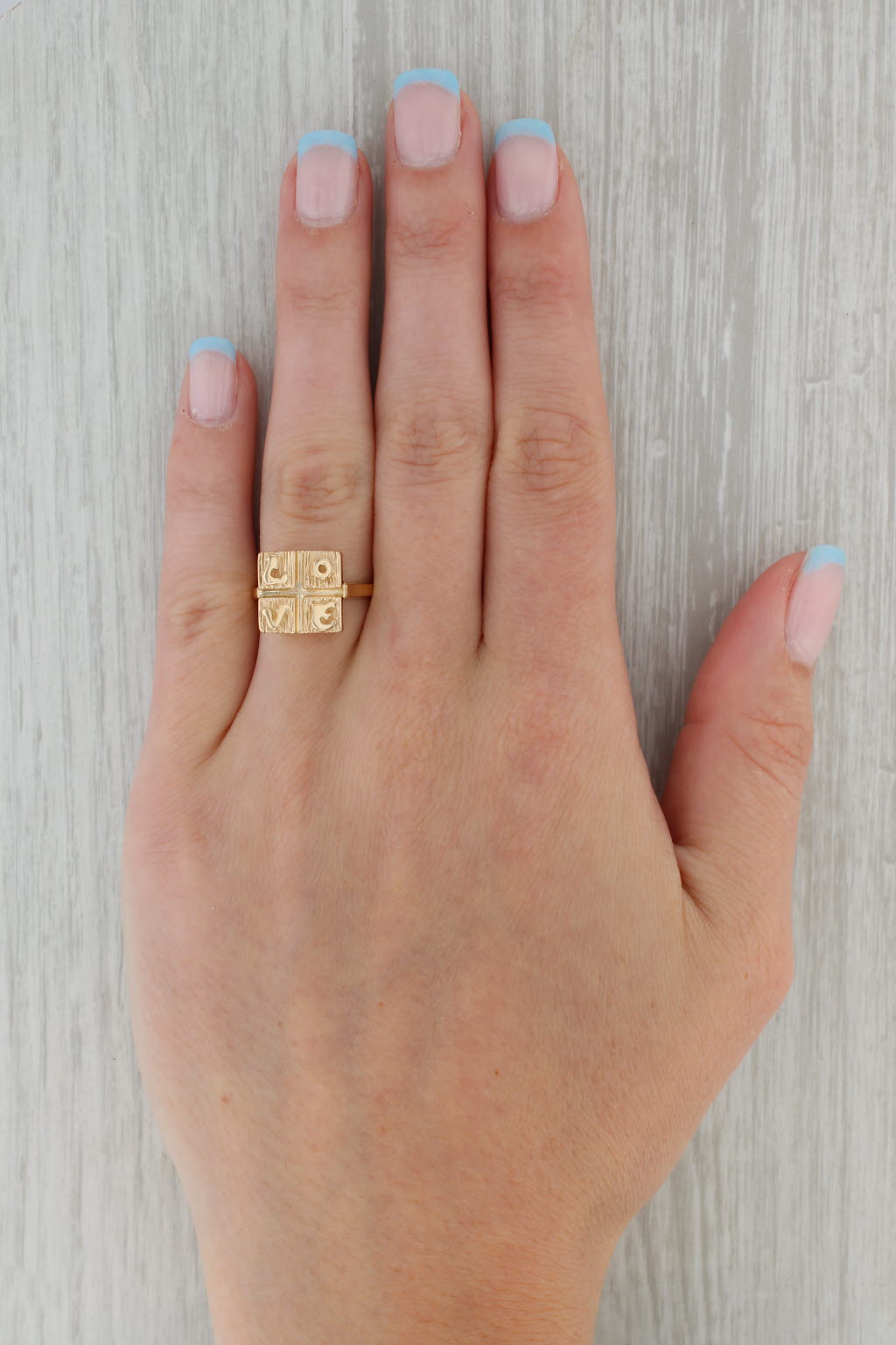 Rosy Brown LOVE Blocks Ring 14k Yellow Gold Size 6.5 Gift Keepsake