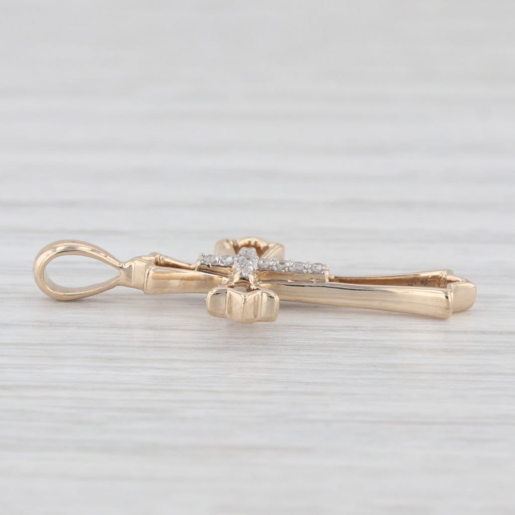 Light Gray Diamond Accented Cross Pendant 10k Yellow Gold Small Drop