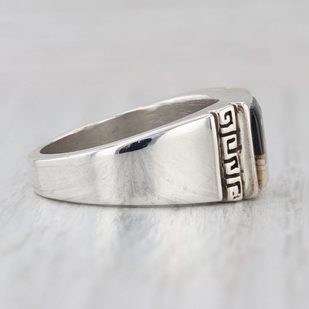 Stone Mosaic Night Town Scene Ring Sterling Silver Size 10.5 Native American