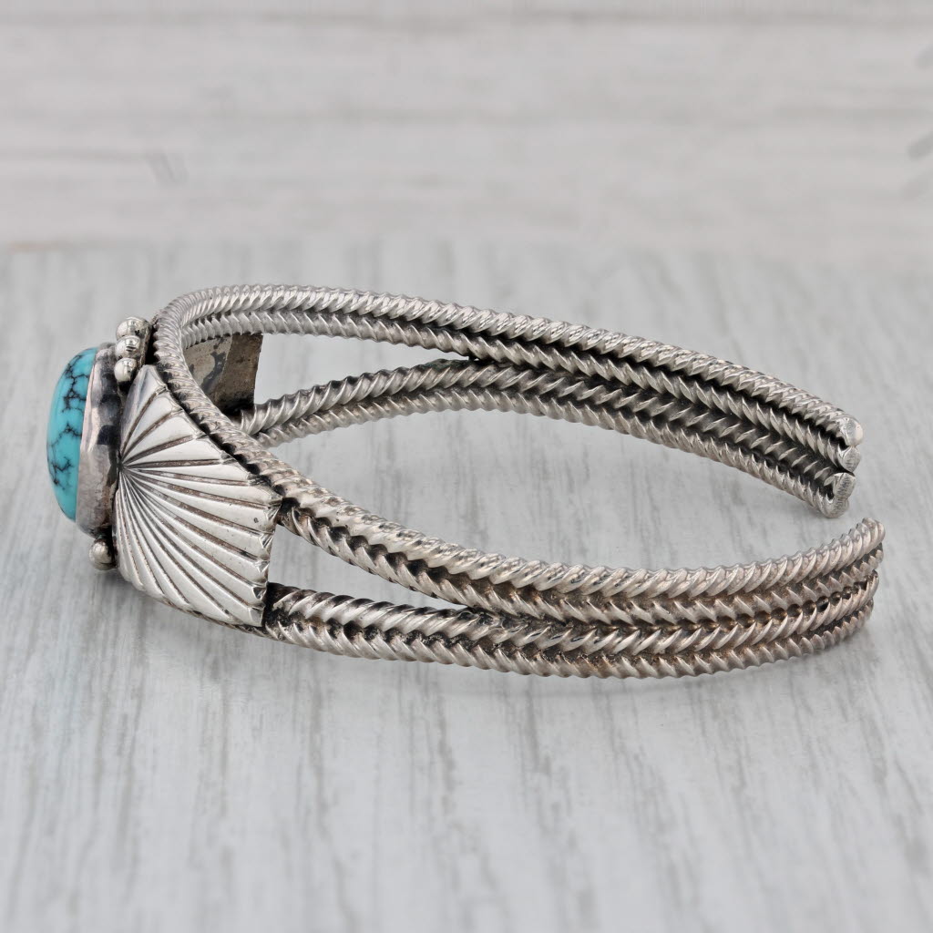 Gray Vintage Native American Turquoise Cuff Bracelet Sterling Silver 6.25"