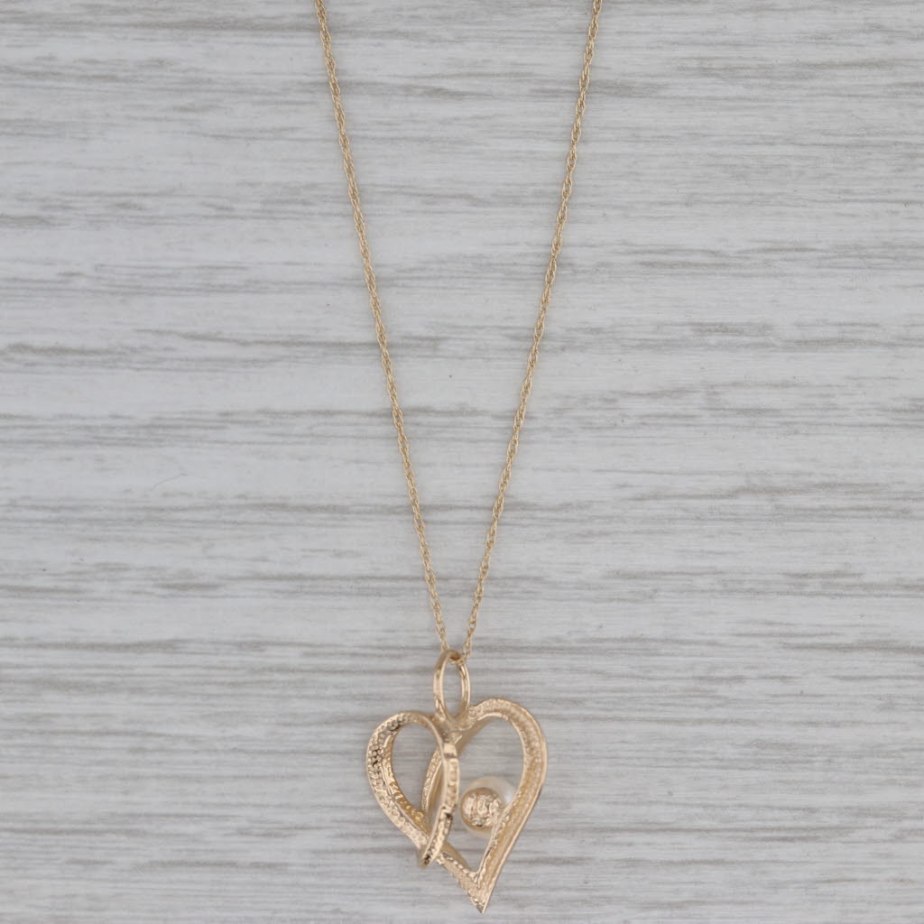 Gray Cultured Pearl Heart Pendant Necklace 14k Yellow Gold 19" Rope Chain