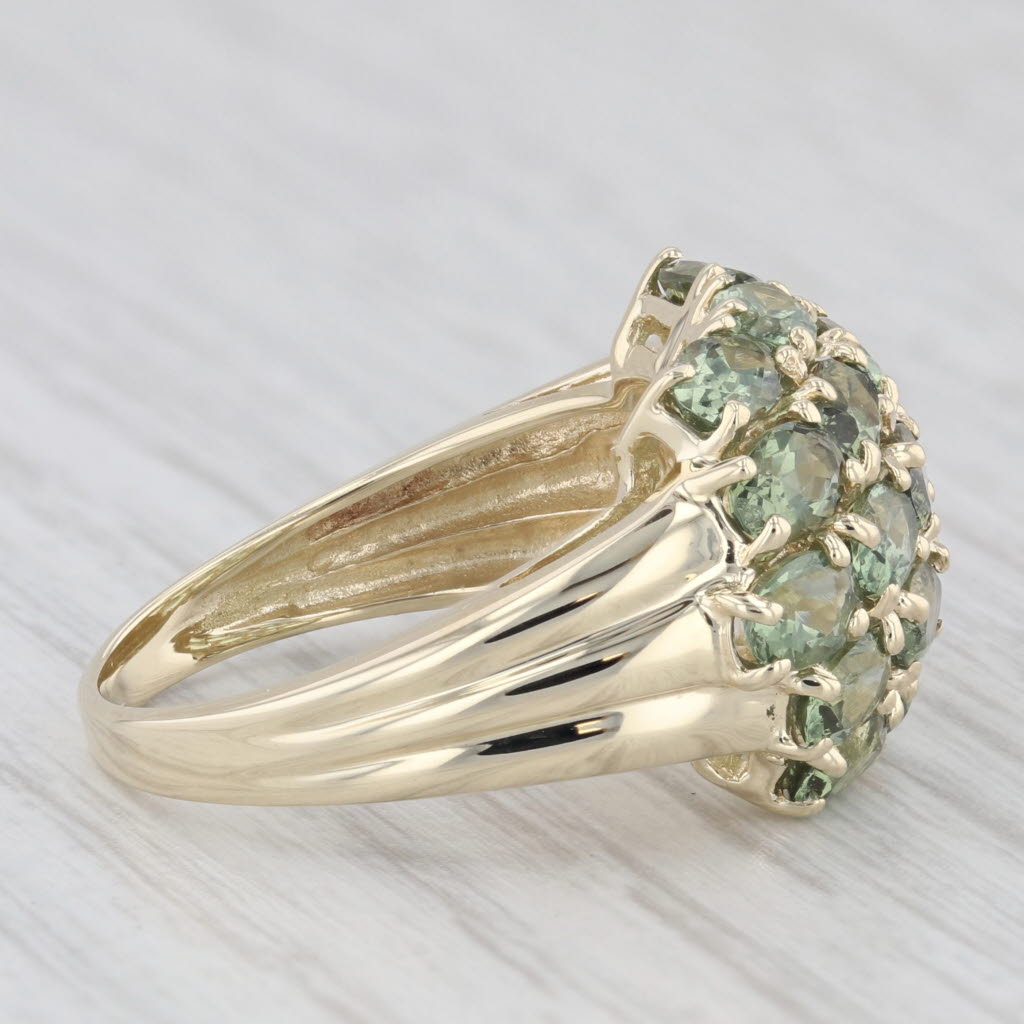 Light Gray Green Glass Oval Cluster 10k Yellow Gold Size 8 Ring