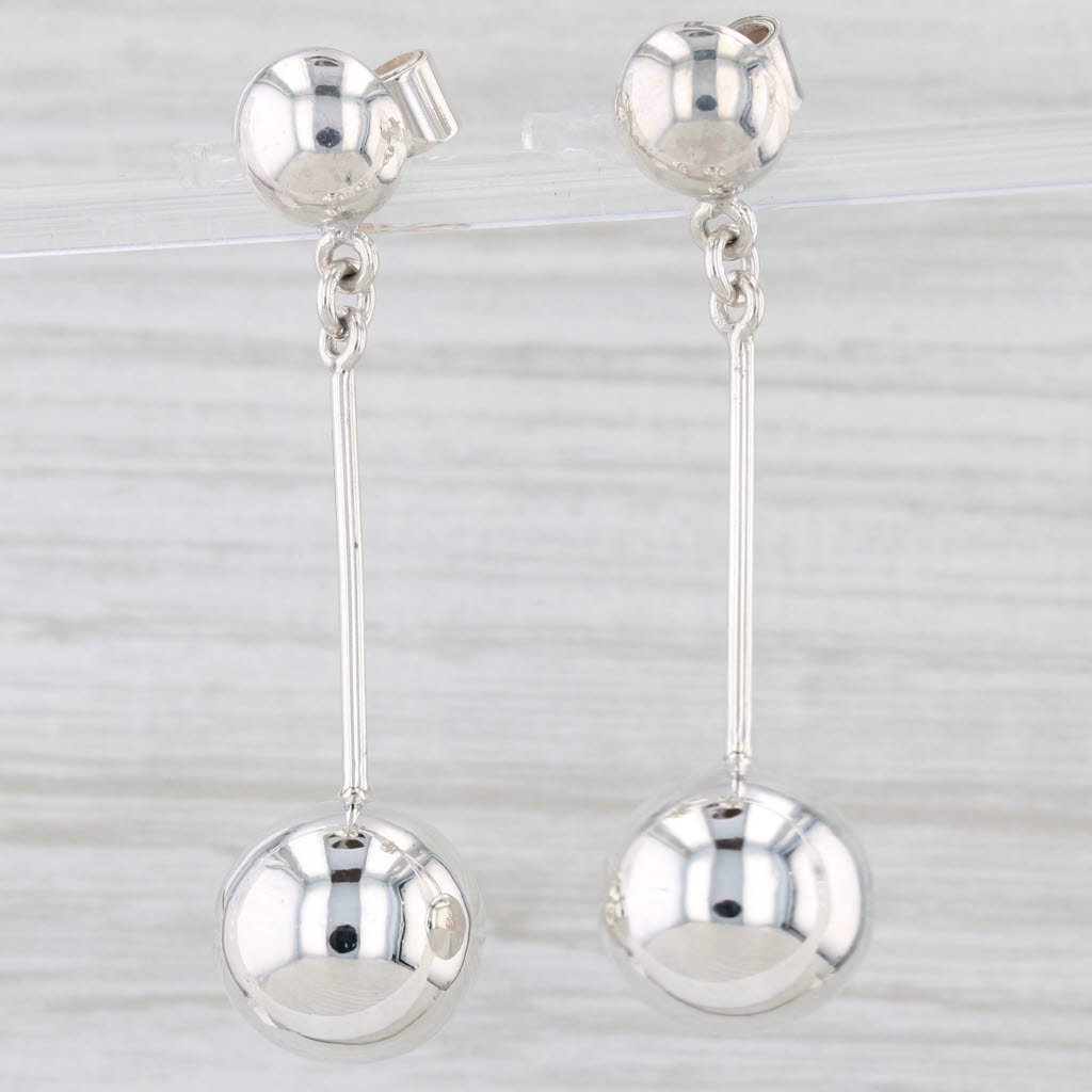 Light Gray Vintage Bead Dangle Earrings Sterling Silver Pierced Drops