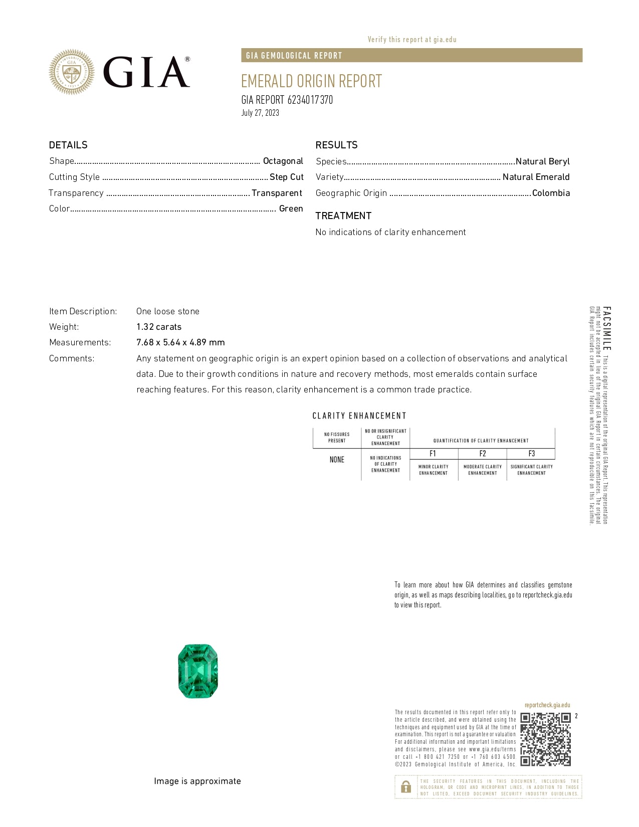 Light Gray 1.32 Carat Loose Natural Emerald Gemstone GIA Emerald Cut Solitaire