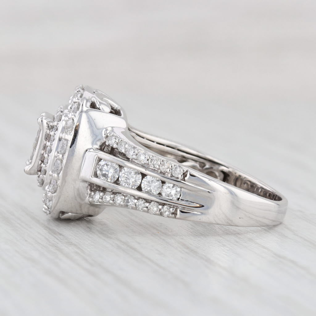 Light Gray 1.85ctw Diamond Halo Ring 14k White Gold Size 8.75 Engagement Cocktail