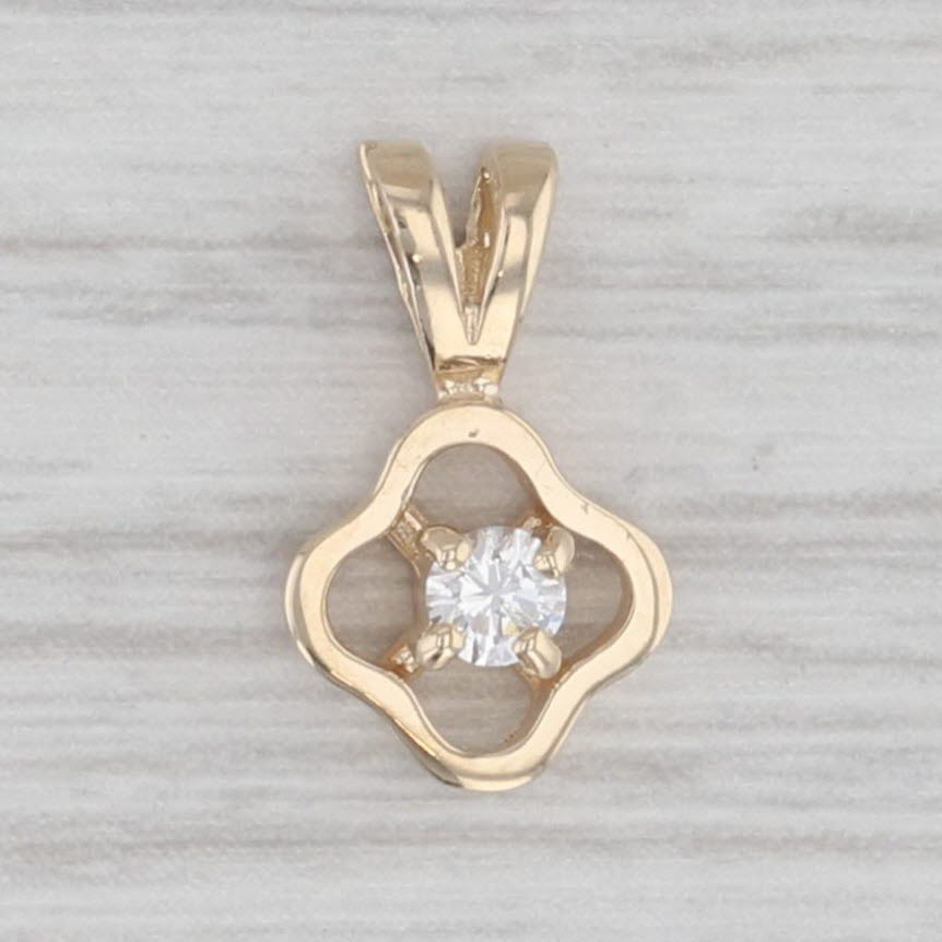 Light Gray Diamond Solitaire Small Flower Drop Pendant 14k Yellow Gold