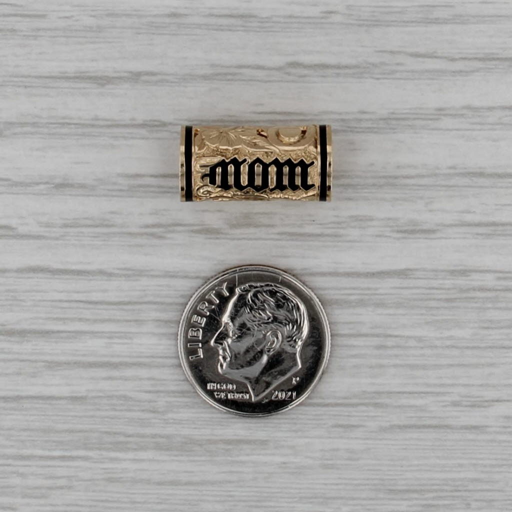 Floral Hawaiian Style Mom Slide Charm Pendant 14k Yellow Gold Enamel