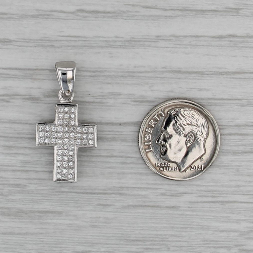 0.90ctw Pave Diamond Cross Pendant 18k White Gold 3D Drop