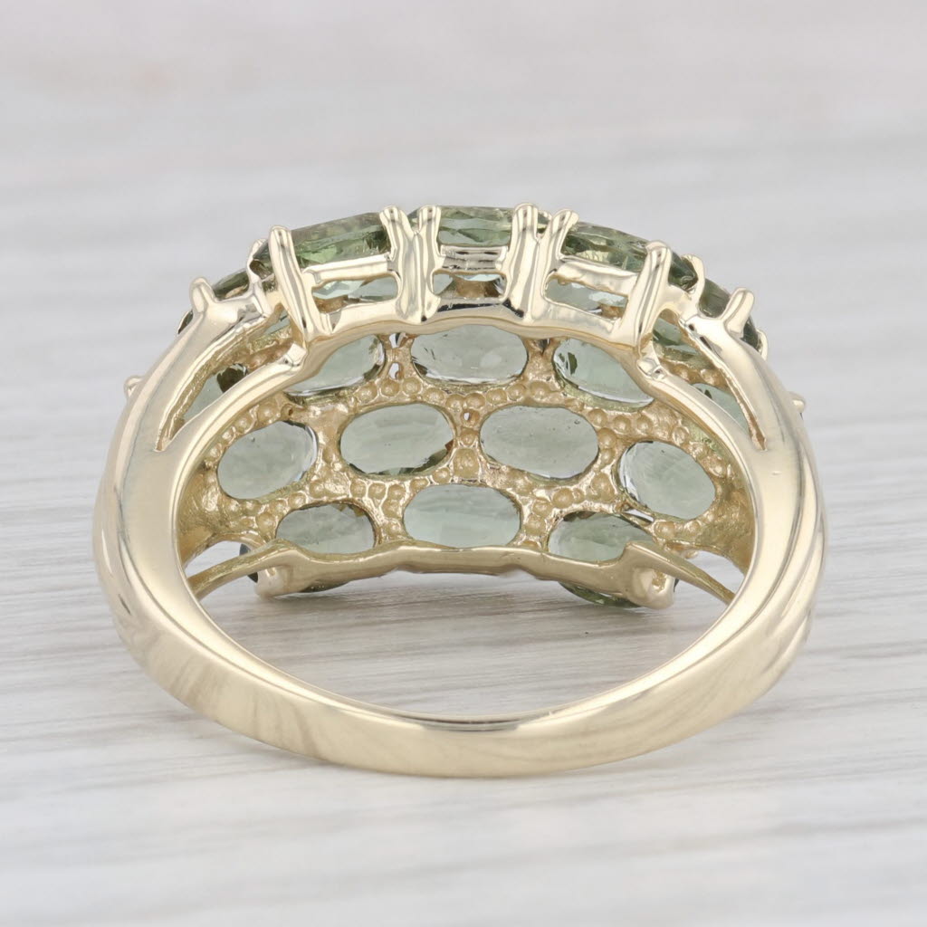 Light Gray Green Glass Oval Cluster 10k Yellow Gold Size 8 Ring