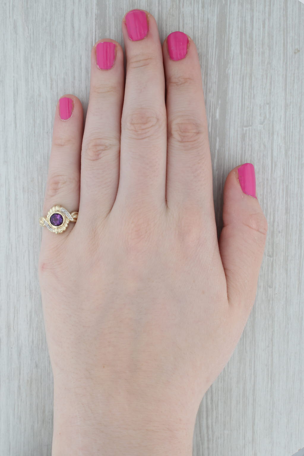 Gray 0.90ct Round Amethyst Solitaire Ring 10k Yellow Gold Size 6.25 Diamond Accents