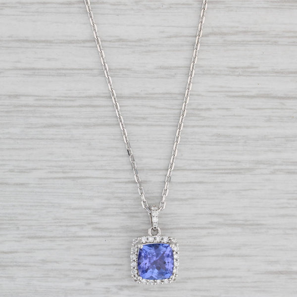 Light Gray New 2.04ctw Tanzanite Diamond Halo Pendant Necklace 14k Gold 16.75" Cable Chain