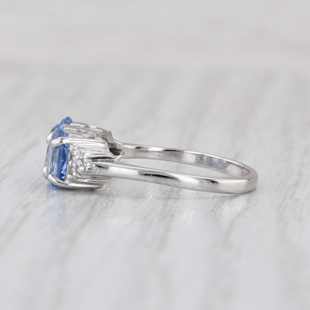 1.96ctw Blue Sapphire Diamond 3-Stone Ring 14k White Gold Size 5