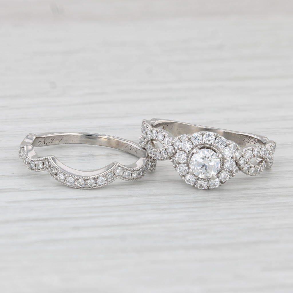Light Gray Neil Lane 1.10ctw Diamond Halo Engagement Ring Wedding Band Bridal Set 14k Gold