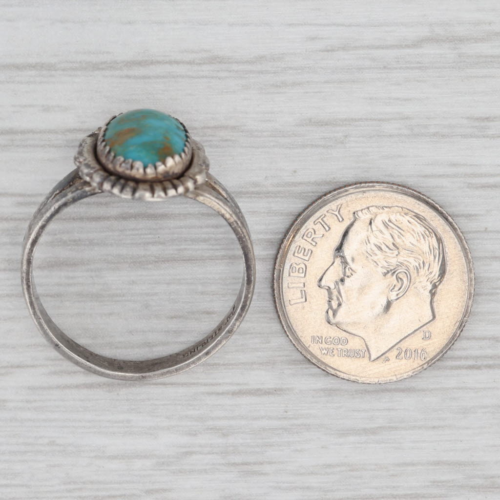 Light Gray Vintage Turquoise Cabochon Ring Native American Bell Trading Sterling Silver