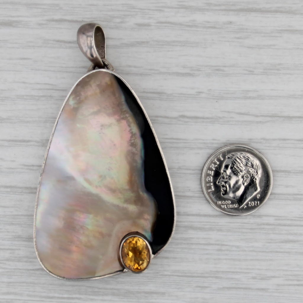 Gray Shell 1.65ct Citrine Statement Pendant Sterling Silver Marta Howell