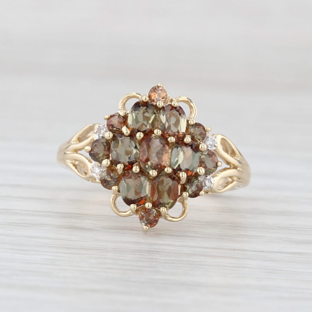 1.34ctw Andalusite Diamond Cluster Ring 10k Yellow Gold Size 7