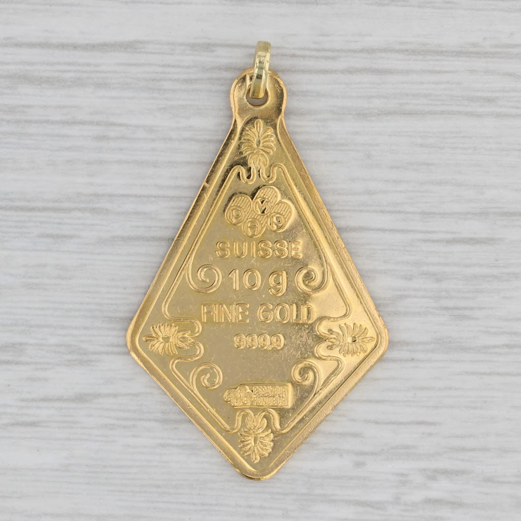 Gray PAMP Suisse Figural Gold Pendant Fine Yellow Gold 10 Gram Bar Essayer Fonduer