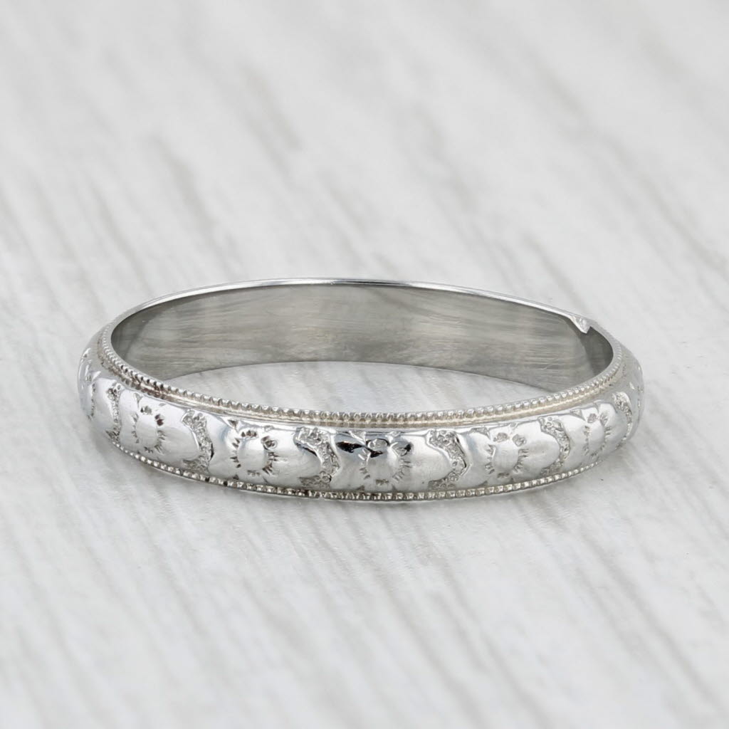 Light Gray Art Deco Floral Wedding Band 18k White Gold Size 6 Stackable Ring Vintage