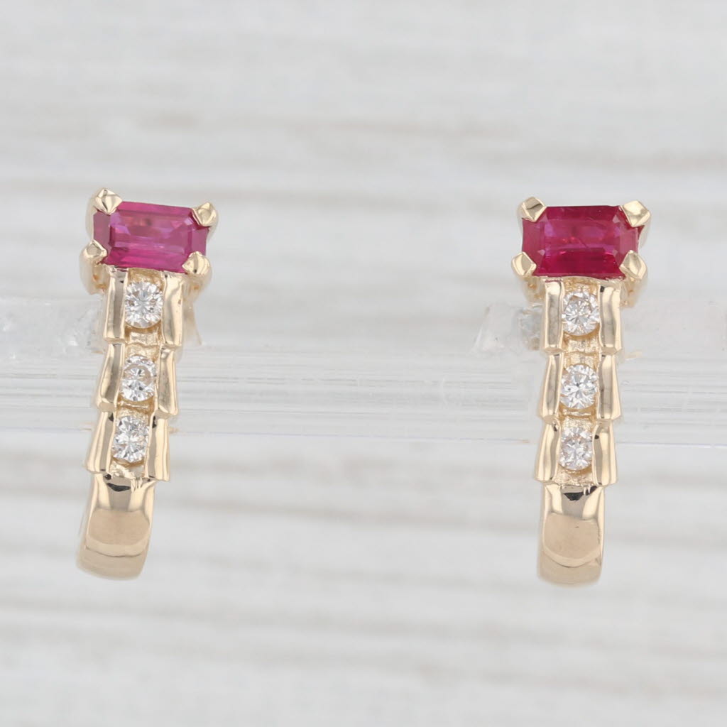 Light Gray Le Vian 0.93ctw Ruby Diamond J-Hook Earrings 14k Yellow Gold Drops