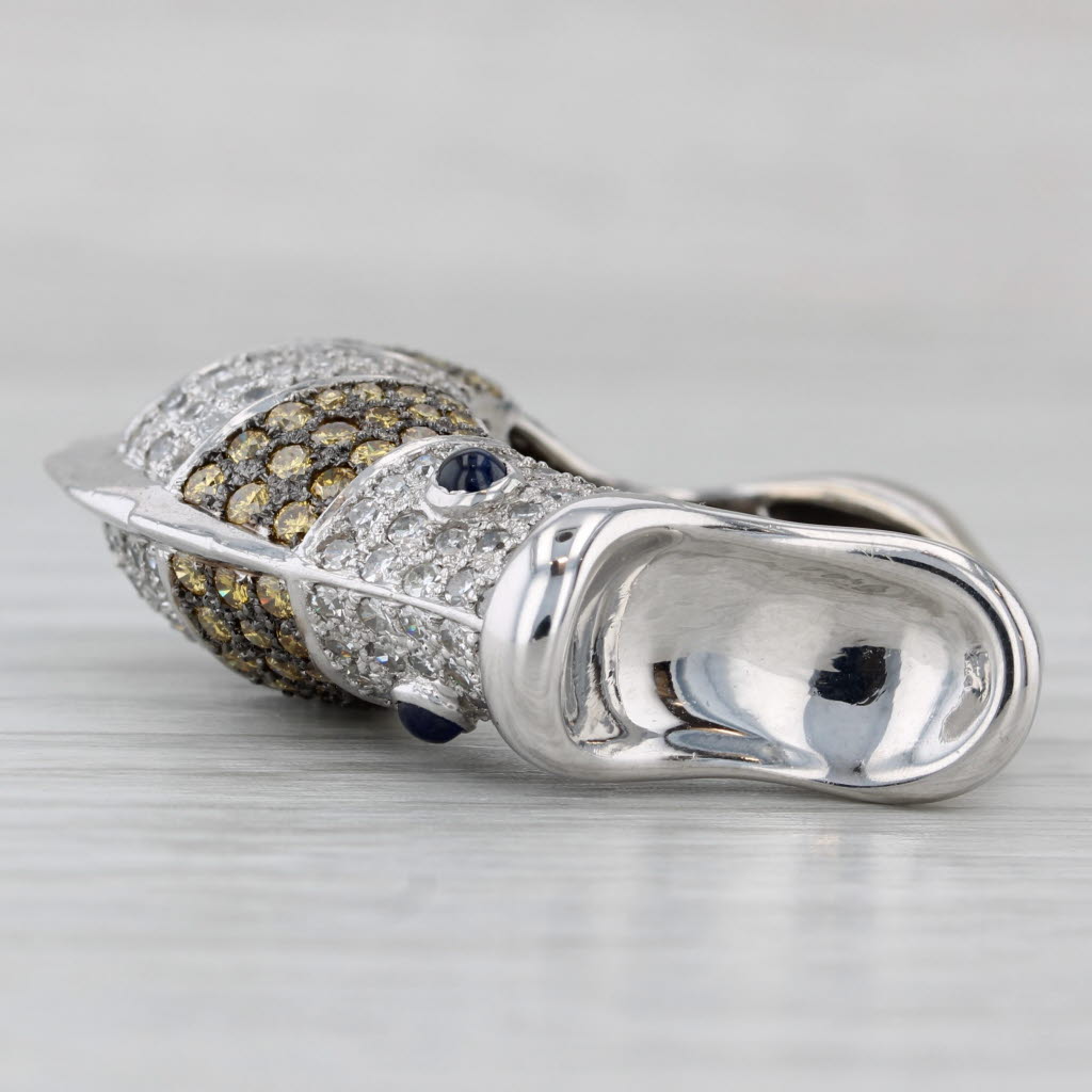Gray 2.44ctw Yellow White Diamond Sapphire Fish Ring 18k White Gold Size 7.75