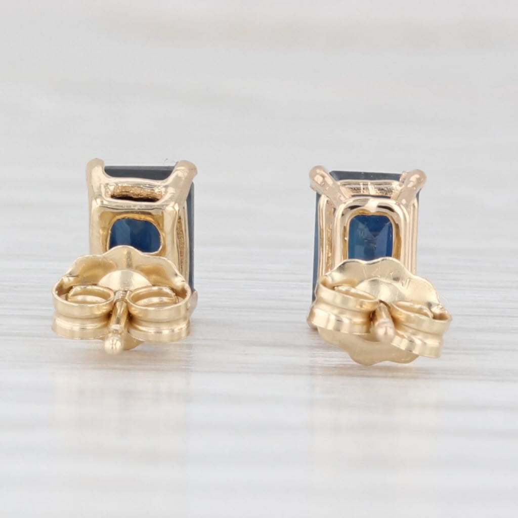 Light Gray 1.80ctw Blue Sapphire Stud Earrings 14k Yellow Gold Emerald Cut Solitaires