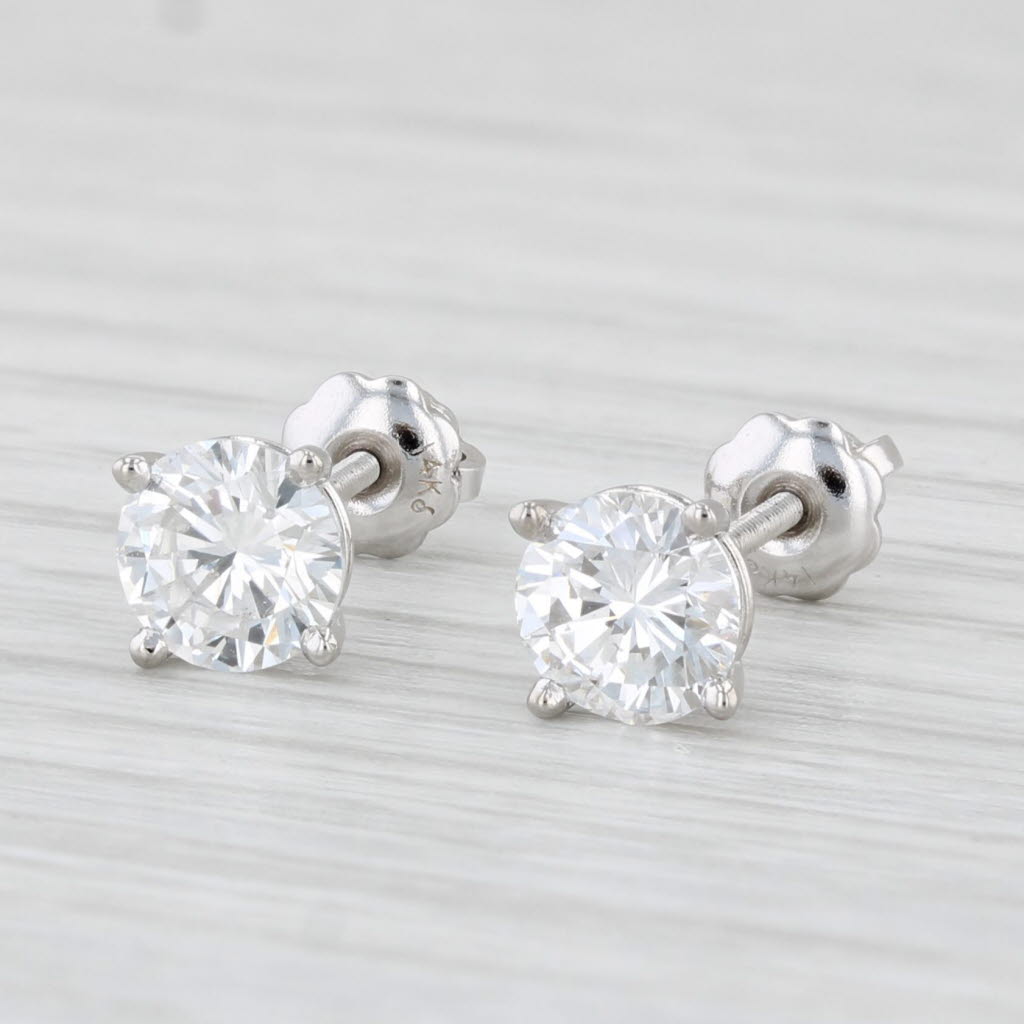 Light Gray New 1.28ctw Round Diamond Stud Earrings 14k White Gold GIA Pierced Screw Back