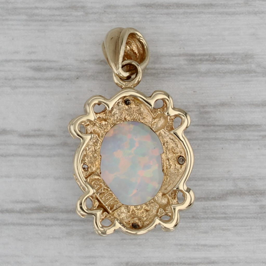 Dark Gray Oval Lab Created Opal Diamond Pendant 10k Yellow Gold