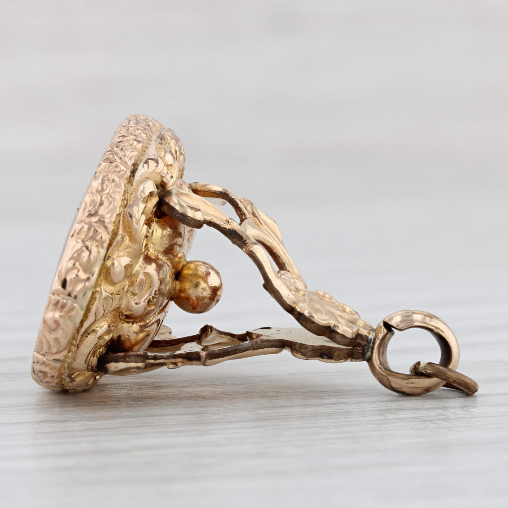 Light Gray Vintage Sardonyx Intaglio Wax Seal Fob Gold Filled Ornate Pendant
