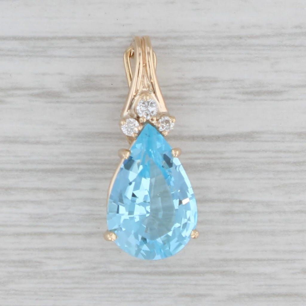 Gray 7.35ctw Blue Topaz Teardrop Diamond Pendant 14k Yellow Gold Bail Clip