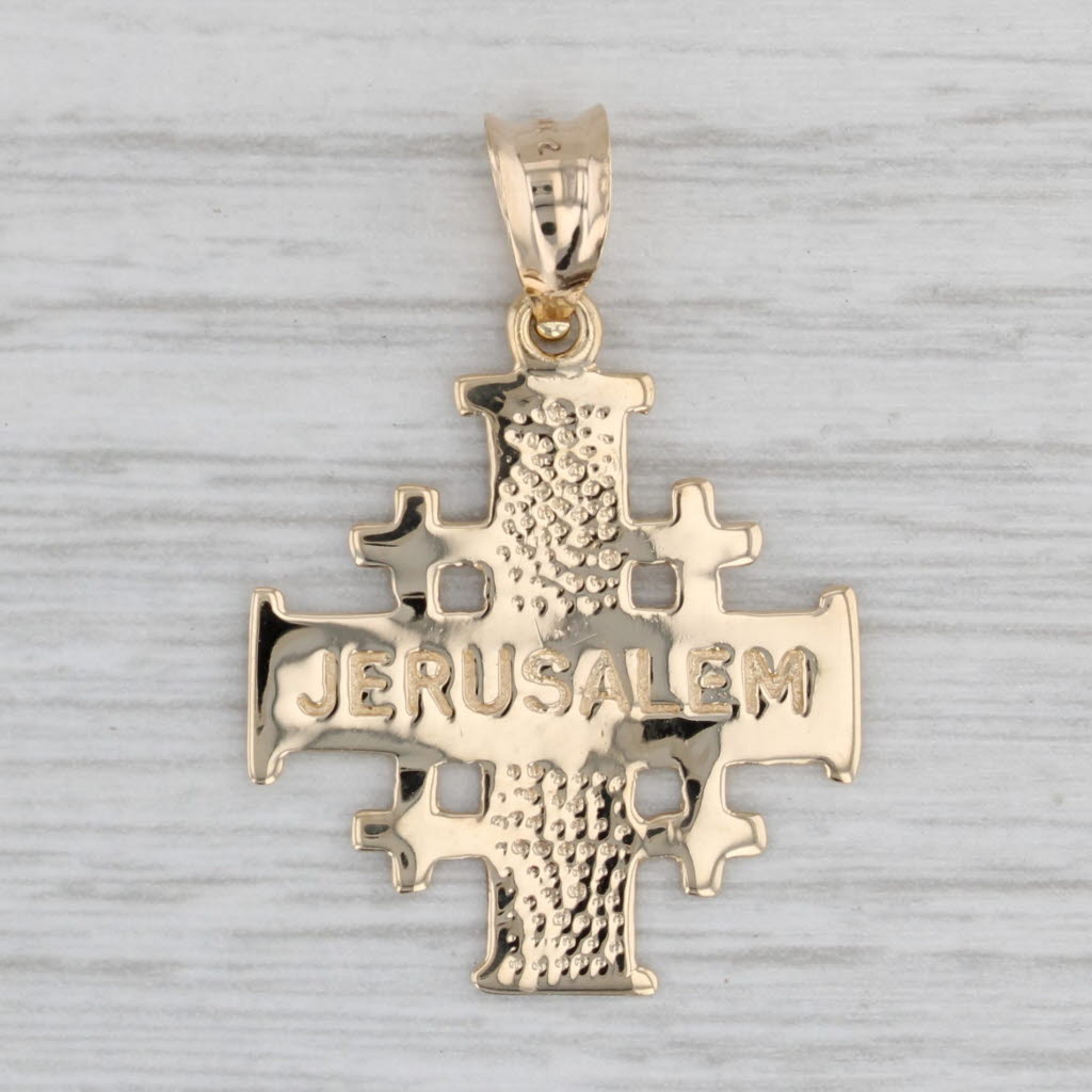 Gray Jerusalem Cross Pendant 14k Yellow Gold Scroll Work Religious Jewelry