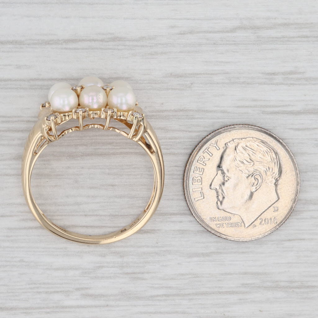 Light Gray Cultured Pearl 0.15ctw Diamond Ring 14k Yellow Gold Size 8.25