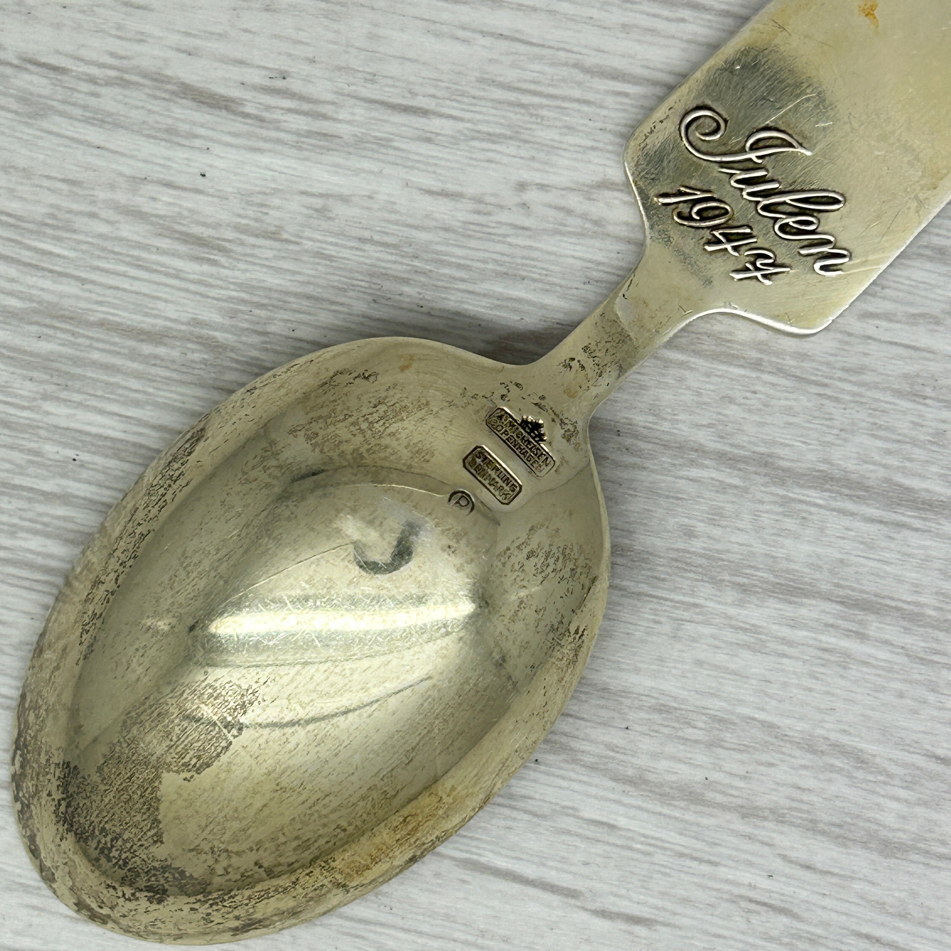 Dark Gray Vintage 1947 Anton Michelsen Sterling Silver & Enamel Christmas Spoon Denmark