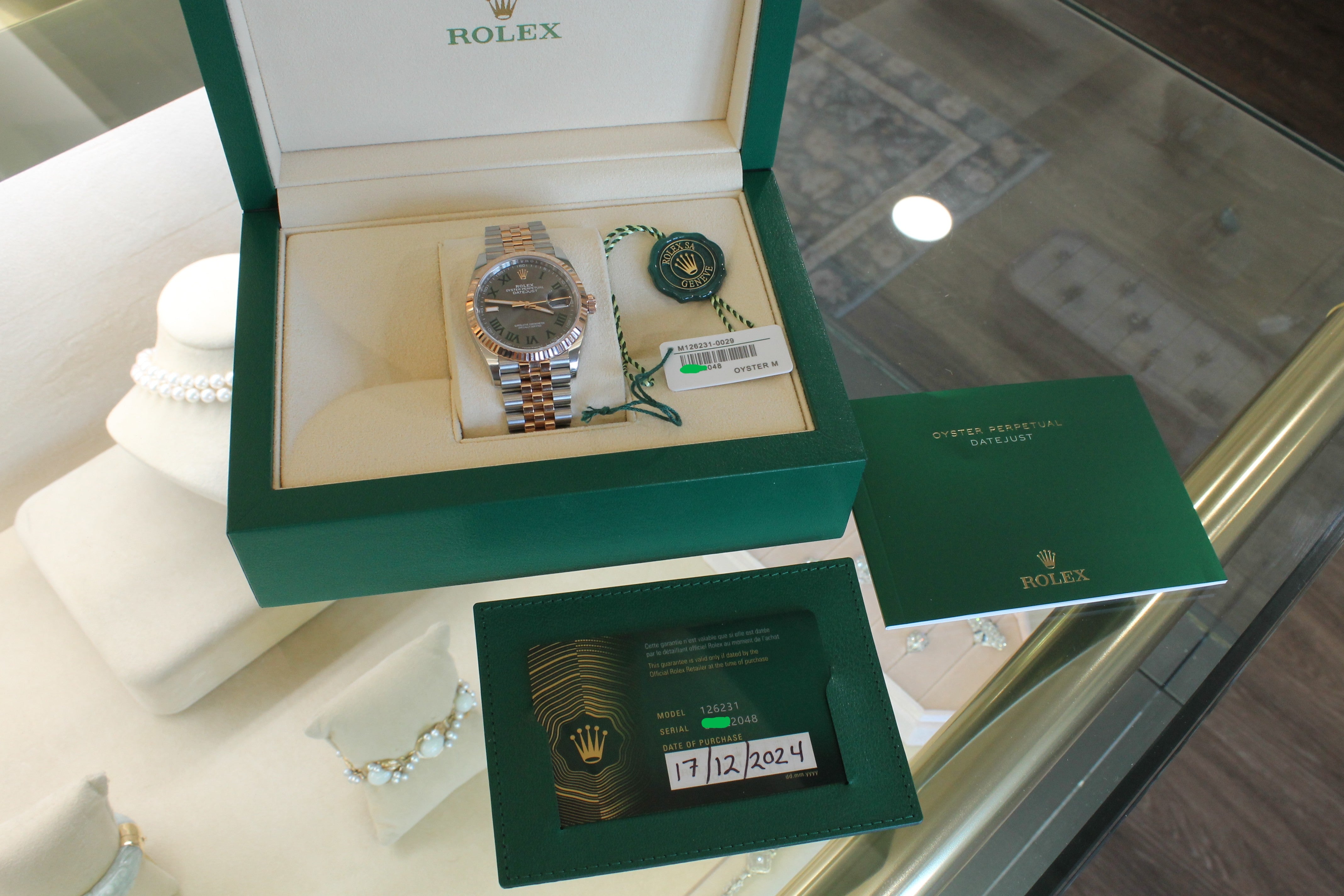 2024 Rolex Datejust Wimbledon 126231 36mm Steel Rose Watch Box Card Tag Jubilee