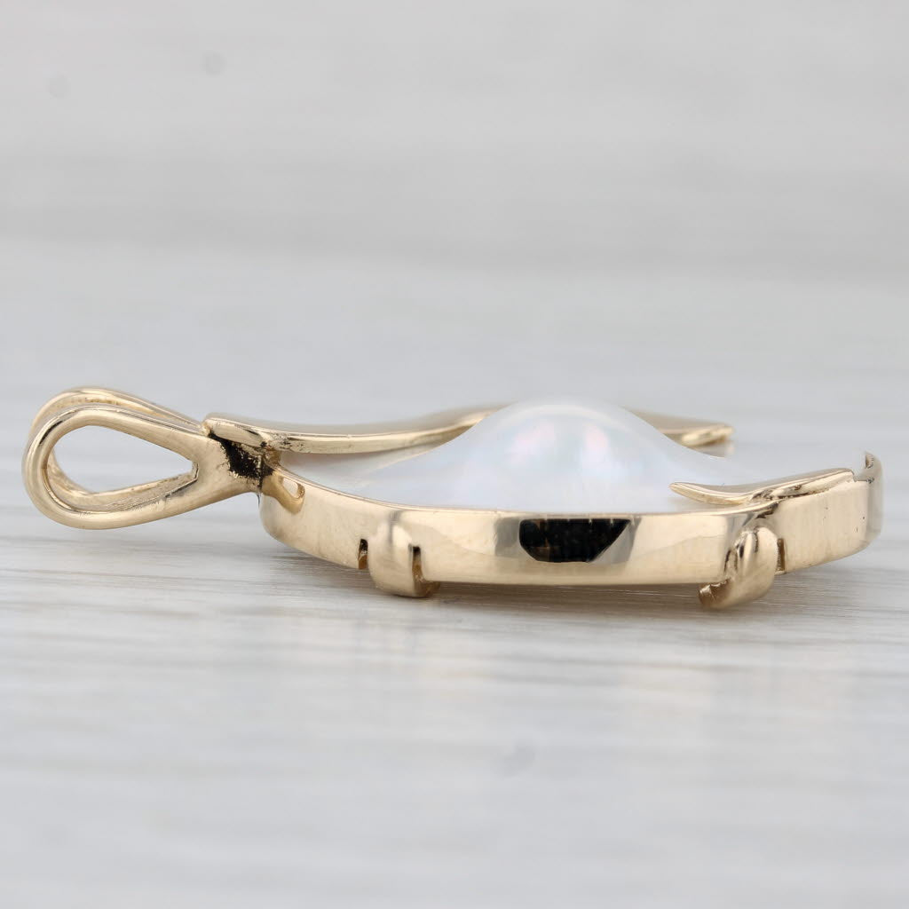 Light Gray Blister Pearl Pendant 14k Yellow Gold Statement