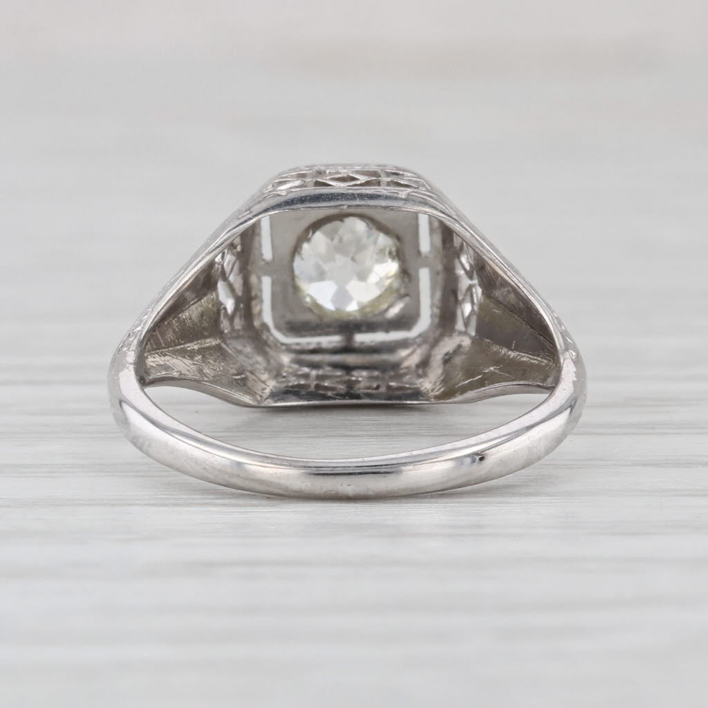 Art Deco Old Mine Diamond Engagement Ring 14k White Gold Filigree Size 5.75