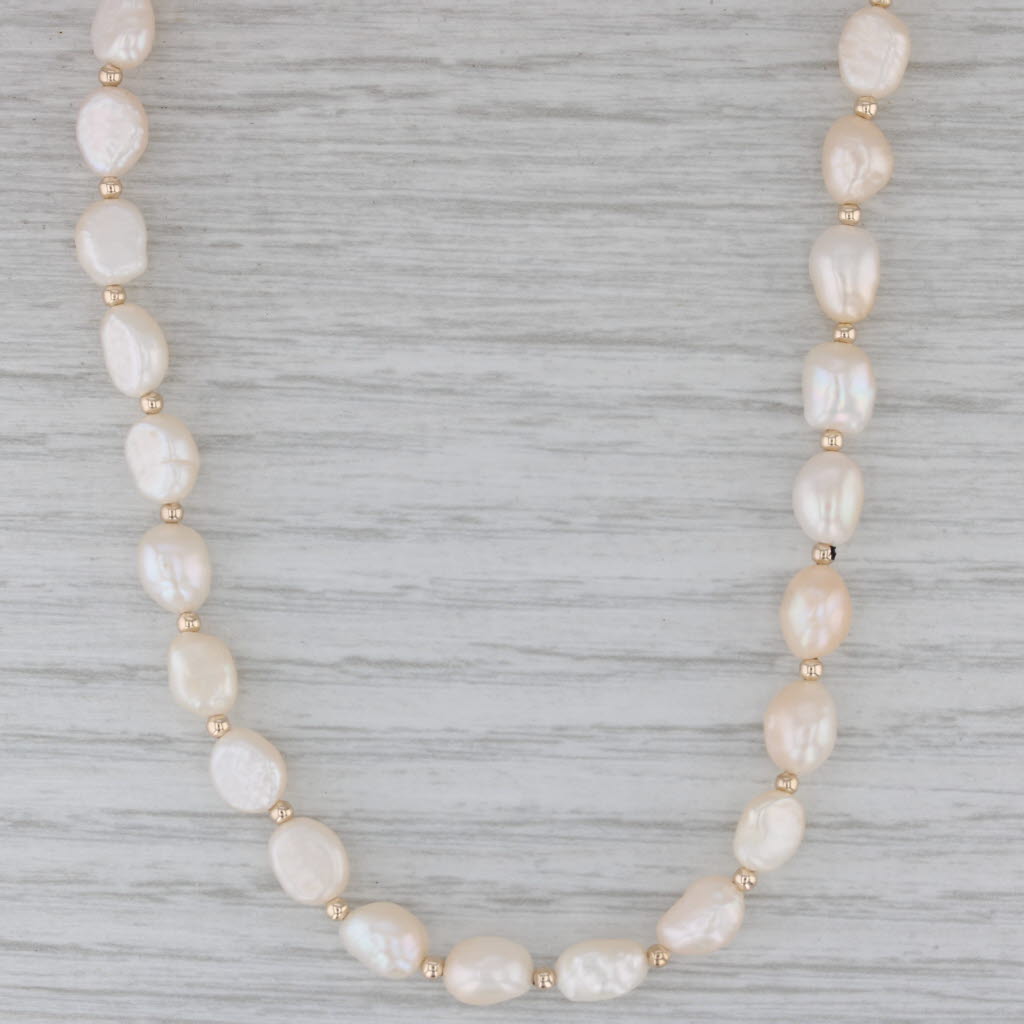 Gray Cultured Pearl Single Bead Strand Necklace 14k Gold 18" Semi Baroque Pearls