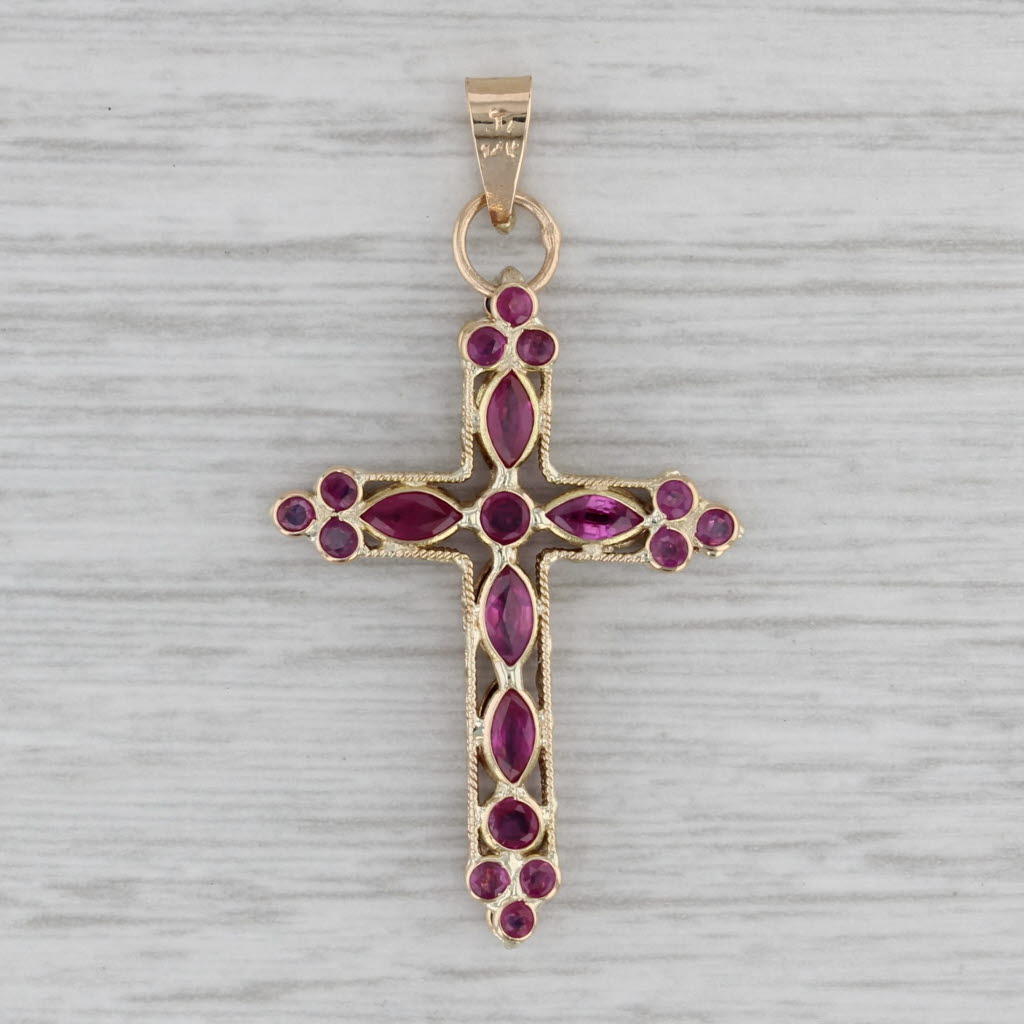 Gray 2.48ctw Ruby Sapphire Reversible Cross Pendant 14k Yellow Gold