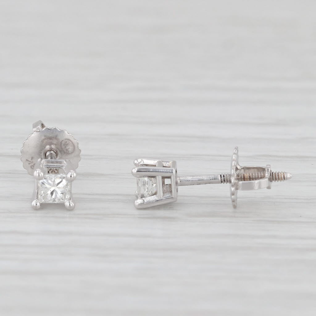 Light Gray 0.31ctw Princess Diamond Solitaire Stud Earrings 18K White Gold GSI Certificate