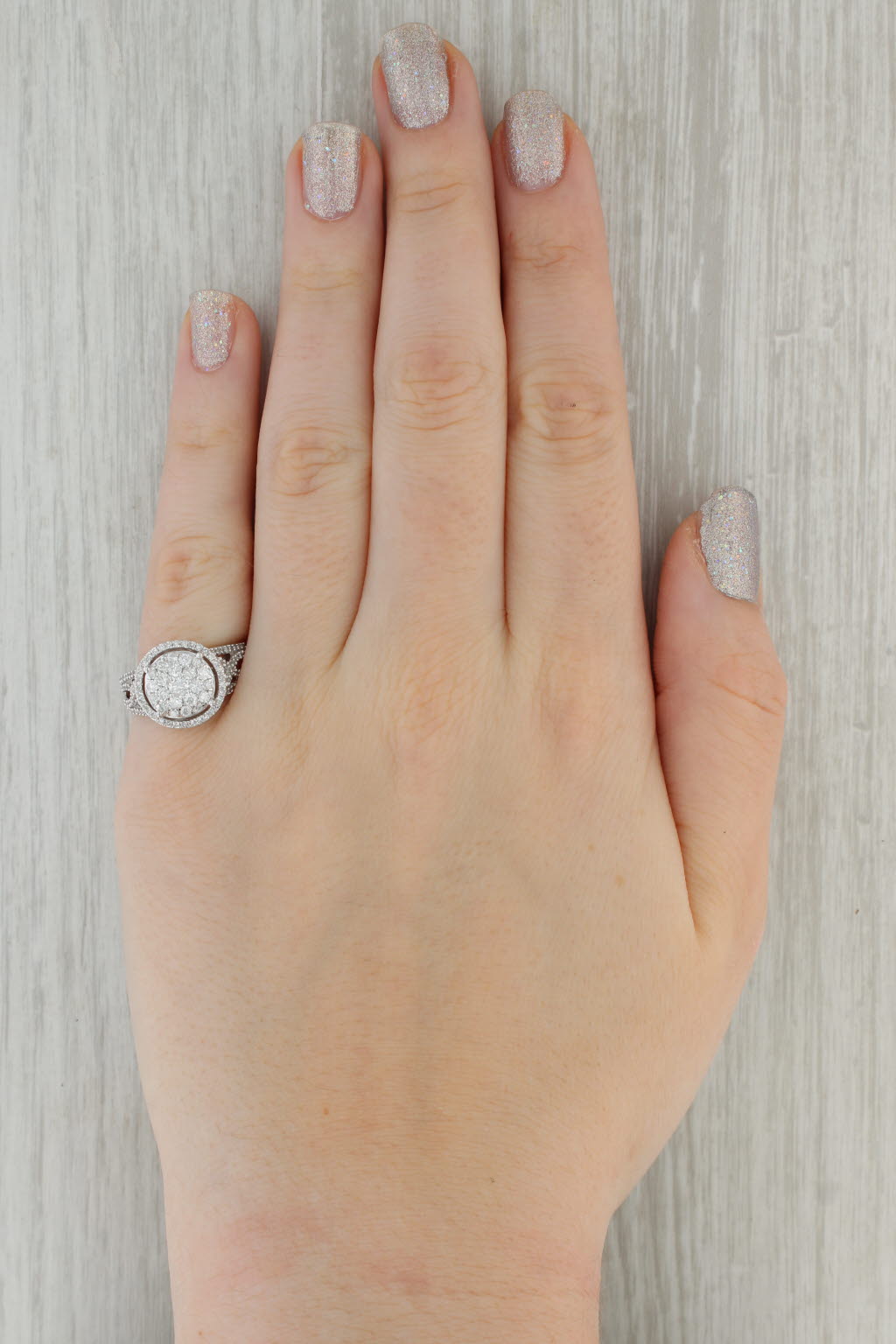 Dark Gray 1ctw Diamond Cluster Halo Ring 14k White Gold Size 7.25