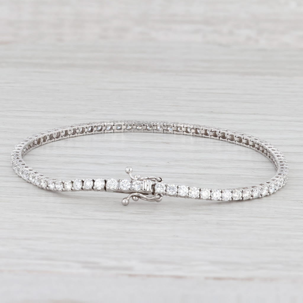 Light Gray New 3.11ctw Diamond Tennis Bracelet 14k White Gold 7" 2.4mm Snap Latch