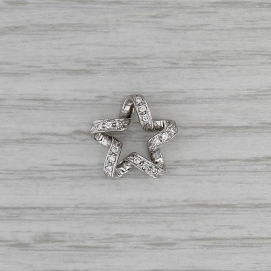 0.15ctw Diamond Open Star Pendant 18k White Gold Floating Drop