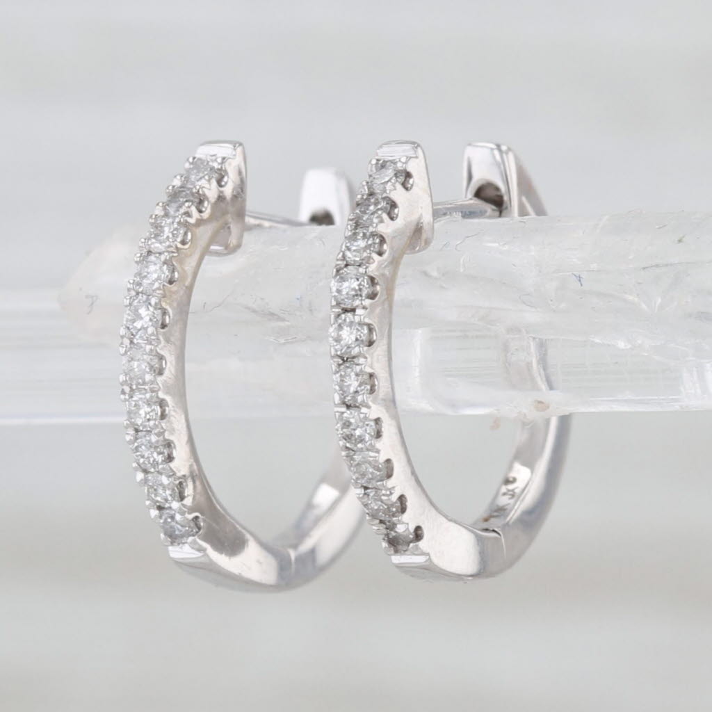 0.20ctw Diamond Hoop Huggie Earrings 10k White Gold Hinged Snap Top Round Hoops