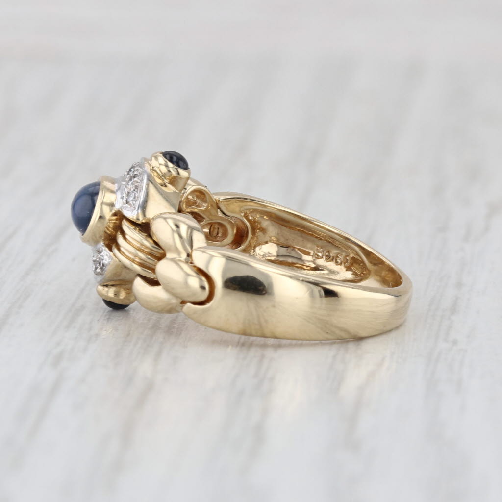 Blue Sapphire Diamond Ring 14k Yellow Gold Size 6.5 Flexible Top