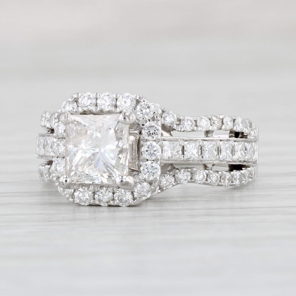 Light Gray 2.21ctw Diamond Engagement Ring Princess Halo Bridal Set 18k White Gold Size 6