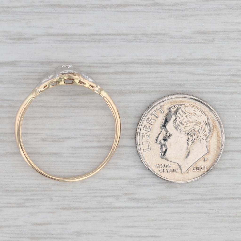 Gray Vintage Diamond Engagement Ring 2-Toned 14K Yellow White Gold Size 8.75