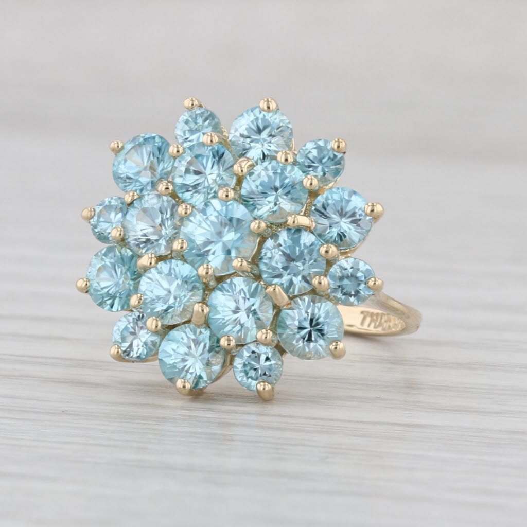 3.90ctw Blue Zircon Cluster Ring 10k Yellow Gold Size 7 Cocktail Flower