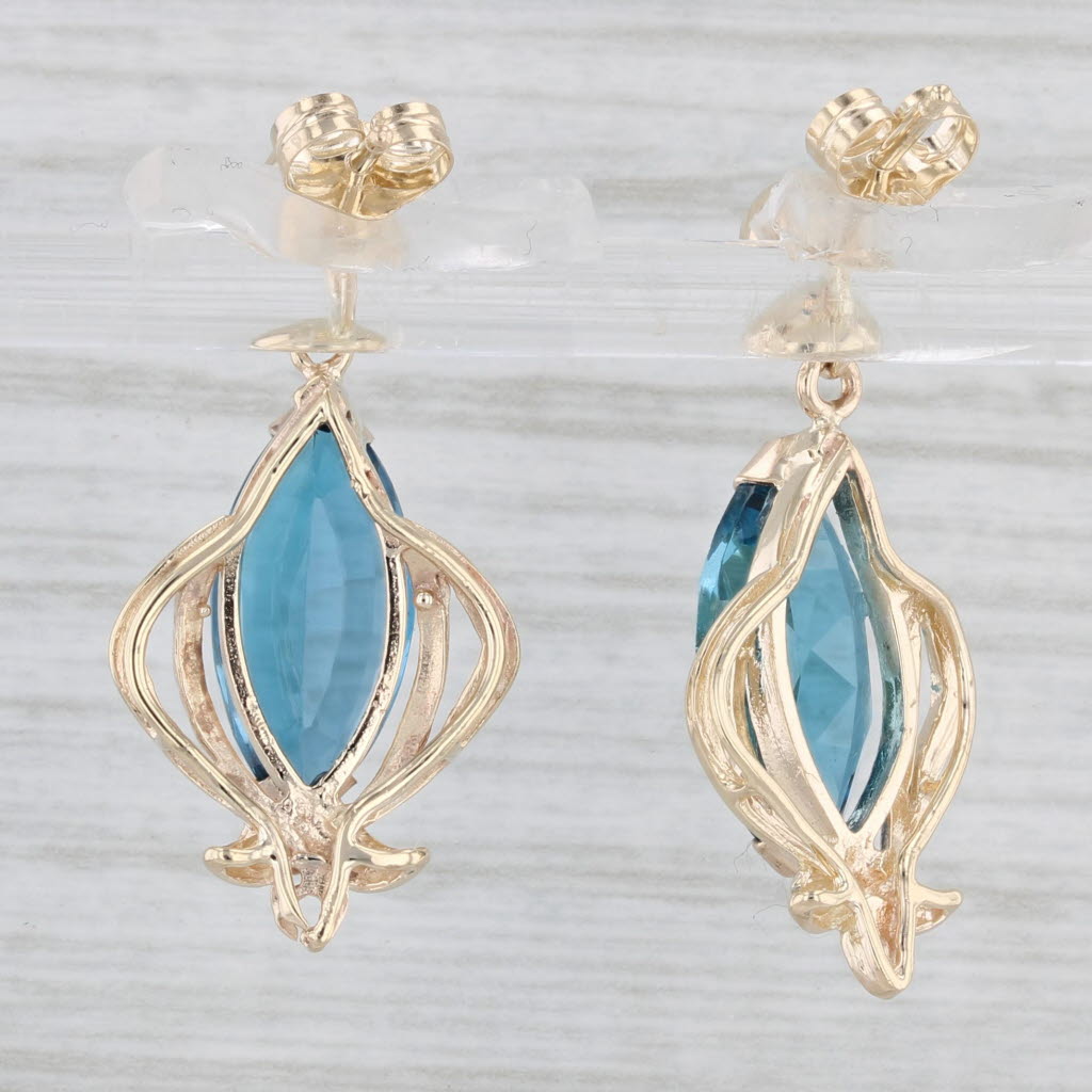 Light Gray 6.80ctw London Blue Topaz Dangle Earrings 14 Yellow Gold Marquise Drops