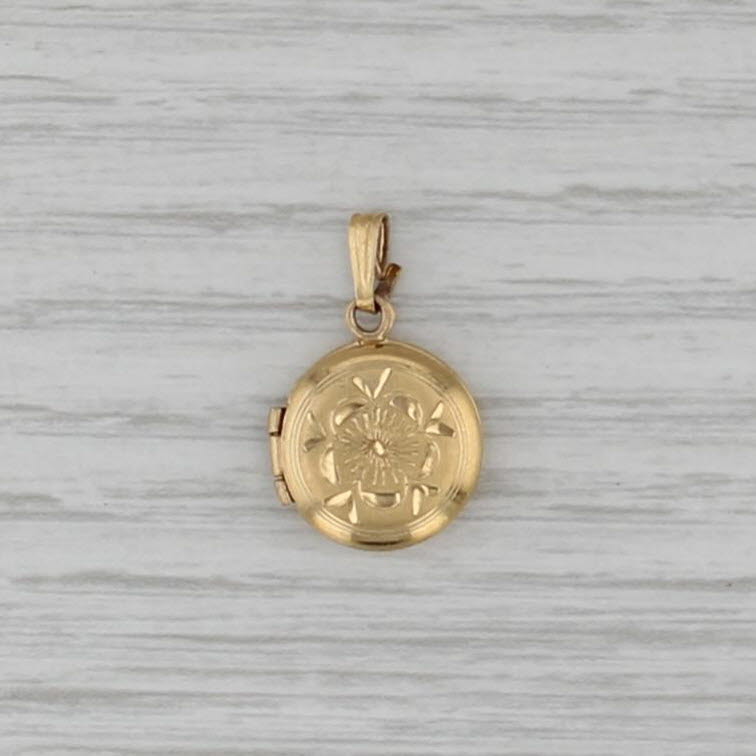 Vintage Engraved Flower Locket Pendant 14k Gold Filled Small Drop Charm